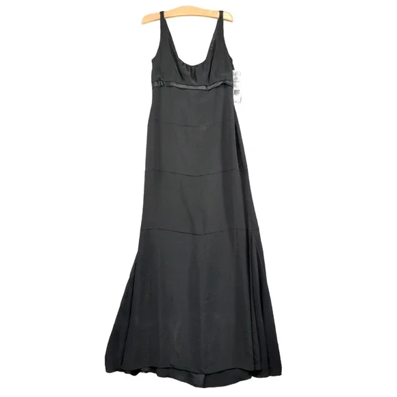 Vera Wang Women's Bridesmaid Dress Black Size 10 Maxi Deep V-Neck Tie Back  W/Tag